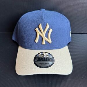 NWT New Era New York Yankees Blue Cream Moleskin 9Forty A-Frame Snapback Hat Cap
